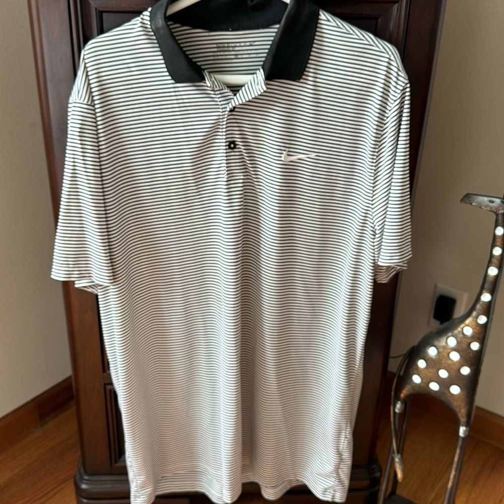 Nike golf black and white stripped polo shirt. XL, light weight.